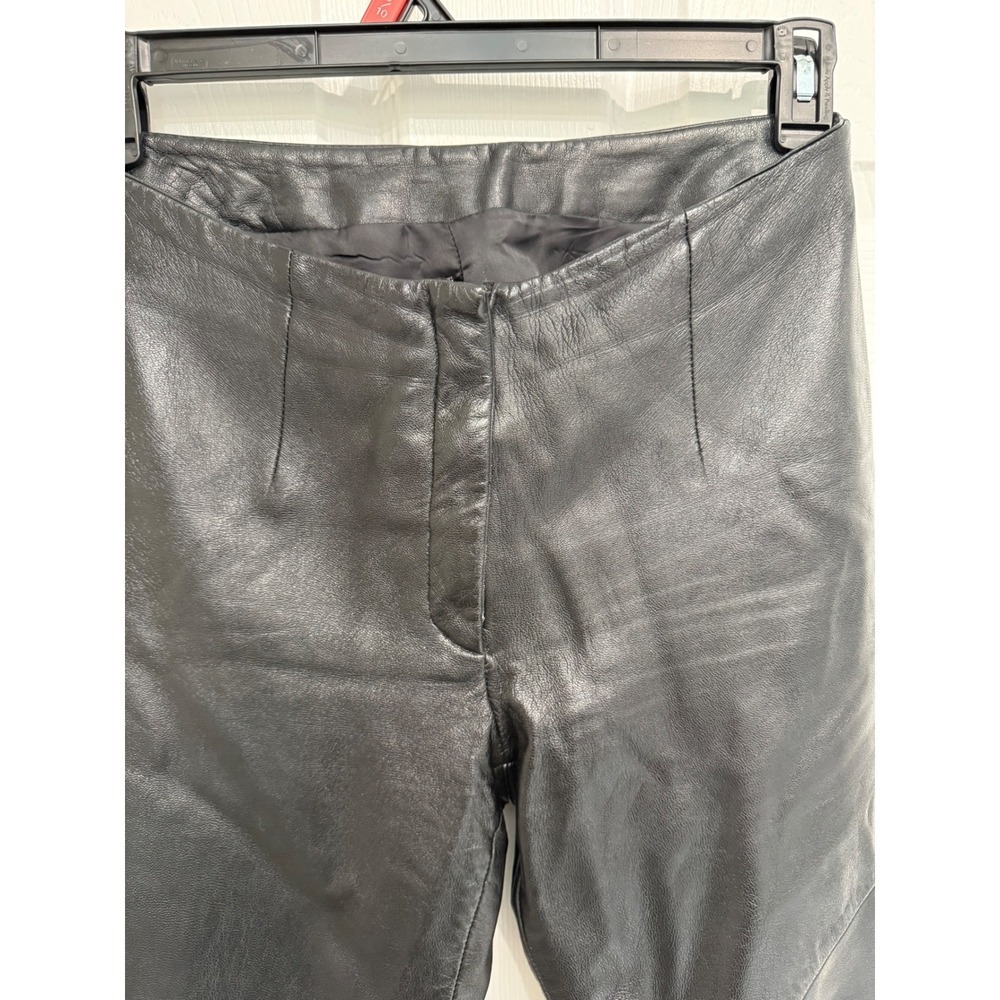 90s Black Leather Boot Cut Pants Mid Rise - Picture 2 of 6